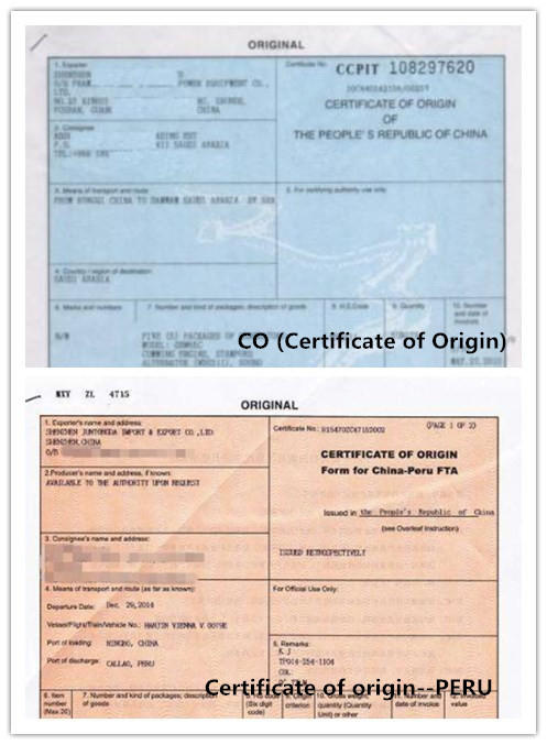 Two types of Certificate of Origin